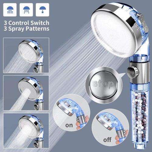 Handheld High Pressure Showerhead with Mineral Stone Beads Filter, Eco-Stop Button, 3 Spray Modes - Toytexx Handheld High Pressure Showerhead with Mineral Stone Beads Filter, Eco-Stop Button, 3 Spray Modes - Toytexx